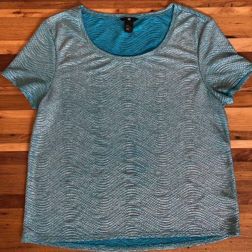 Dress me up, dress me down metallic aqua top!